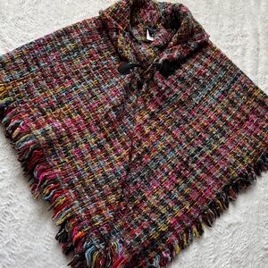 Marc NY Bright Colored Tweed Poncho with Fringe